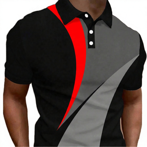 Polo à manches courtes pour homme, à blocs de couleur, motif géométrique, style décontracté, tricoté, noir, gris, blanc - Product Image 4