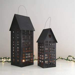 Vintage Metal House Candle Holder <b>Set</b> Rustic Iron <b>Lantern</b> Decorative Tealight for Farmhouse Home Decor Tabletop candle Holder - Product Image 3