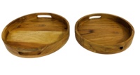 Hot Selling Lazy Susan Serviert ablett Rundes Serviert ablett aus Akazien holz mit Griffen Runde Platte Abendessen Serviert abletts zum Essen