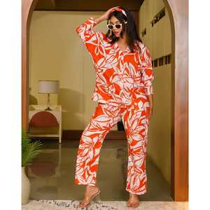 Conjunto de Cordón de Pana de Algodón Estampado Naranja Talla XS para Mujer Laurel - Product Image 6