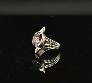 Bague en améthyste de style vintage en argent sterling 925 oxydé, faite à la main, pierre de naissance de février, bijou cadeau - Product Image 3