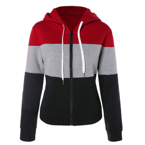 Sudadera con Capucha para Mujer, Diseño Color Block, Manga Larga, Cierre de Cremallera, Tejido de Mezcla de Algodón, Estilo Casual para Otoño - Product Image 4
