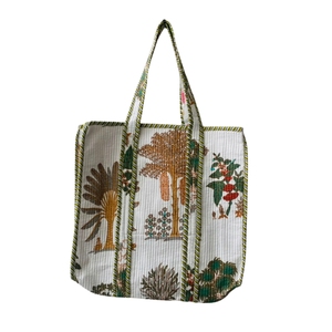 Bohemian Panelled Cotton Tote <b>Bag</b> Embroidery Floral Pattern Zipper Closure Eco-friendly <b>Foldable</b> Handmade Lightweight - Product Image 1