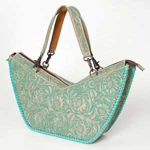 New Western Bohemian Real Leather Eco-Friendly Tote <b>Bag</b> with Floral Embellishments for <b>Women</b> <b>Travel</b> - Product Image 1