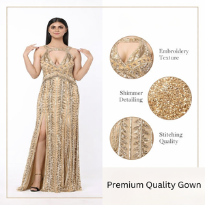 Vestido de Diseñador Largo Hasta el Suelo, Moderno, Natural, de Alta Calidad Premium, Adornado a Mano con Lentejuelas Brillantes y Cuentas, para Eventos en Resorts y Playa - Product Image 5