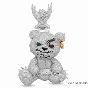 Colgante de oso de peluche con incrustaciones de diamantes VALA BROTHERS, con ojos verdes y rojos, estilo hip-hop, amuleto unisex para regalo. - Product Image 1