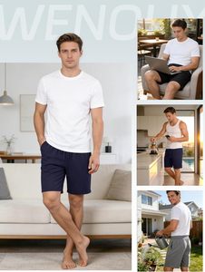 Shorts Bermuda pour homme en bleu marine uni, à séchage rapide, avec poches, taille élastique, vêtements de sport décontractés - Product Image 4