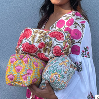 Trousse de Toilette Matelassée en Coton Imprimé au Bloc, Grande Taille, Idéale comme Cadeau, Faite à la Main, pour Voyage