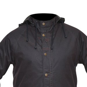 Vestes de chasse marron foncé en coton ciré à capuche coupe-vent pour activités de plein air, randonnée, tenue de terrain, vestes résistantes à l'eau personnalisables OEM - Product Image 4