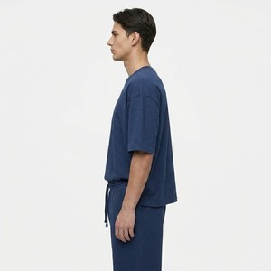 Custom Men Navy Blue Oversized T Shirt and Sweat Shorts Matching <b>Set</b> Casual Summer Cotton Tracksuit Streetwear Outfit - Product Image 3