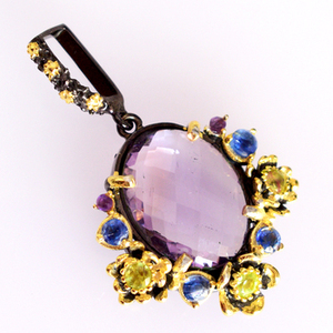 Colgante de Plata de Ley 925 con Bisel Redondo y Amatista Púrpura y Peridoto, Colgante de Bisel Redondo para Fabricación de Joyas - Product Image 6