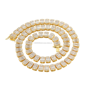 Collier chaîne tennis de luxe avec pierres taille baguette, ton or, accessoire de bijouterie hip-hop pour hommes et femmes, article cadeau tendance - Product Image 1