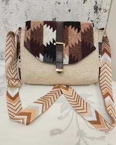 <b>Boho</b> Desert Sand Diamond Weave Sling <b>Bag</b> with Broad Chevron Strap Flap Design Canvas Bohemian Style Crossbody <b>Bag</b> - Product Image 1