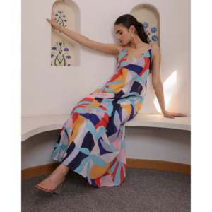Robe Bohème Multicolore à Design Symétrique, Respirante et à Silhouette Ample, Taille XS pour les Loisirs - Service de Traitement Manuel - Product Image 5