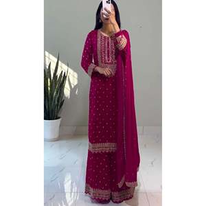 Conjunto de ropa de fiesta de diseñador para mujer Top elegante con Dupatta y Sharara completamente cosido - Product Image 2