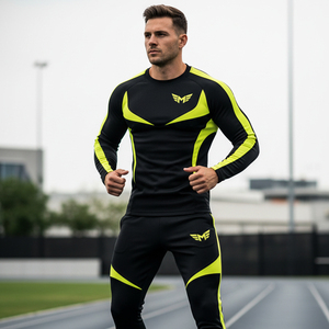 Conjunto deportivo de compresión para hombre de marca privada, ropa de gimnasio de corte ajustado, conjunto de 2 piezas, leggings y camiseta de manga larga para gimnasio - Product Image 6