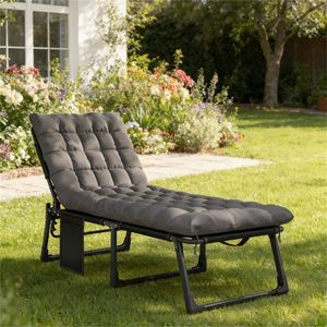 Sedia a Sdraio Pieghevole Grigio Scuro per Esterni e Prendisole da Giardino - Product Image 1