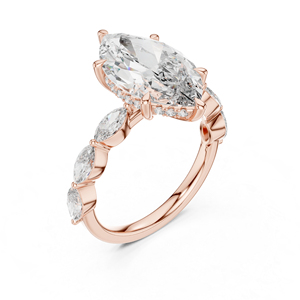 Anillo de Uso Diario para Mujer en Oro Rosa de 14K con Diamantes Cultivados en Laboratorio, Corte Redondo y Marquesa |   Diamante Cultivado Nuevo - Product Image 4