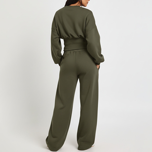 New Arrived 100% Cotton Breathable Two-Piece Solid Color Regular Winter Vintage <b>Lace</b> Streetwear Tracksuit Custom Breathable - Product Image 5