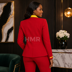 Blazer en laine et polyester HMR Sorority Sisterhood rouge et jaune, anti-plis, col cranté, nouvelle mode, manteau élégant - Product Image 4