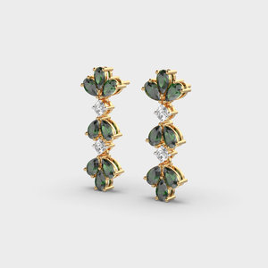 Flower Shape Drop <b>Earrings</b> With Green Gemstones And Round Brilliant Cut <b>Diamonds</b> 18K Gold Plated Women's Luxury Jewelry - Product Image 2