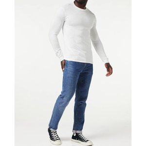 Camiseta de Manga Larga para Hombre, Cuello Redondo, Corte Regular, Color Sólido, Algodón Jersey, Ropa Casual, Blanca - Product Image 5