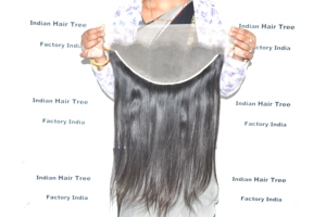 Cheveux humains indiens 100 % non traités, frontaux, lisses, cuticules alignées, sans traitement chimique, couleur noir naturel, double trame. - Product Image 5