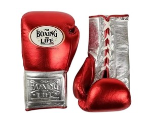 ถุงมือฝึกซ้อมแบบผูกเชือกสีแดงเงิน No Boxing No Life ขนาด 10 ออนซ์ สำหรับผู้ใหญ่ ผลิตในประเทศปากีสถาน ทำจากหนังวัวแท้ ถุงมือชกมวยแบบสั่งทำพิเศษ - Product Image 3
