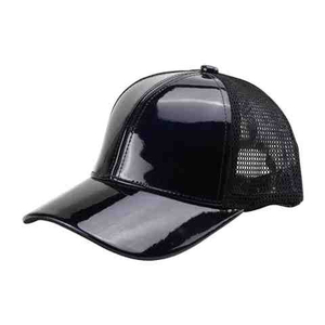 Glossy <b>Black</b> Mesh <b>Baseball</b> <b>Cap</b> Unisex Adjustable Breathable Fashion Hat for Adults Spring Summer Casual Wear - Product Image 1