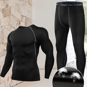 Conjunto de Ropa Interior de Compresión para Hombre, Camiseta de Manga Larga y Pantalones Negros, Transpirables, de Secado Rápido, Ropa Deportiva para Gimnasio y Entrenamiento - Product Image 1