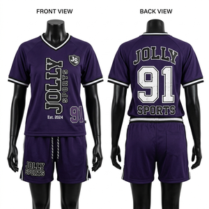 Womens Football Jersey Short <b>Set</b> 180 GSM Breathable Polyester <b>Mesh</b> Purple Black Side Panel Sublimation Print Women's <b>Sets</b> - Product Image 2