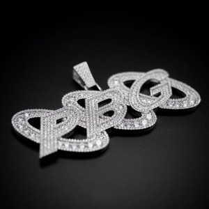 Collar Personalizado con Colgante de Letra Inicial en Dos Tonos de Plata S925, Estilo Hip Hop, con Moissanita VVS D y Cadena de Latón para Hombre y Mujer - Product Image 4