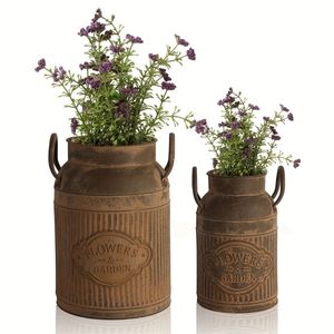 Vase rustique en métal et fer, pot à fleurs style ferme, bidon à lait vintage, pot de fleurs shabby chic pour la décoration de table, décoration pour la maison et le salon - Product Image 1