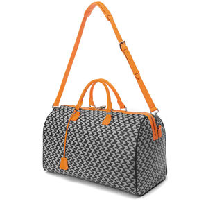 Fashionable Geometric Pattern Nylon Duffel Bag With Orange Handles And Shoulder <b>Strap</b> For Travel - Product Image 1