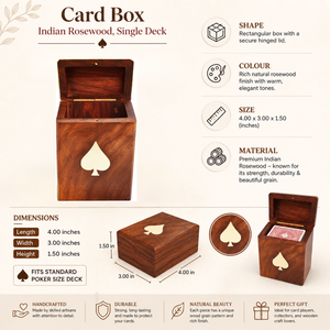 Premium Indian Rosewood Single Deck <b>Card</b> Box | Handmade Wooden Playing <b>Cards</b> Storage Case for Poker Casino Gift Use Organizer - Product Image 5