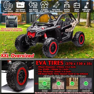 รถยนต์เด็กนั่งขับ BRP X3 24V 2 ที่นั่ง ลิขสิทธิ์แท้ ผลิตจากโพลีเอสเตอร์กันน้ำ พร้อมรีโมทคอนโทรล และดีไซน์ขับเคลื่อน 4 ล้อ สำหรับวิ่งออฟโรด - Product Image 5