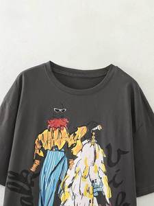 Camiseta de Mujer con Estampado Gráfico de Primera Calidad, Moderna, Holgada, Informal, de Algodón, a la Moda - Product Image 4