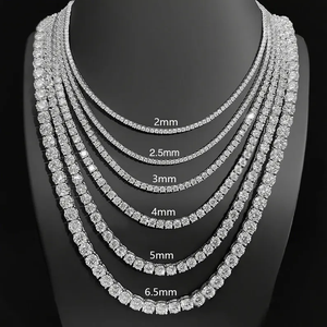 Cadena de tenis de plata de ley 925 con diamantes de moissanita VVS, cadena de lujo con incrustaciones de diamantes para mujeres y hombres, cadena de moda hip hop. - Product Image 2