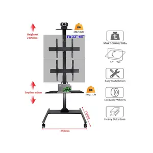 Mobile TV Cart Floor Stand Mount Home Display Free Lifting Trolley for 32-65" TV Holder with With Camera Tray and AV Shelf