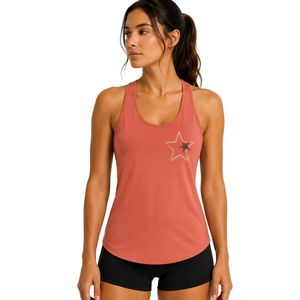 Débardeur dos nageur pour femme, orange corail, imprimé étoiles, sans manches, pour la gym, le yoga, le fitness, l'entraînement, la course, vêtement de sport anti-humidité, personnalisable - Product Image 1