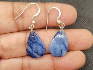 Pendientes Colgantes de Plata de Ley 925 Hechos a Mano con Ágata Azul para Mujer, Joyas de Lujo, Diseño de Joyería Único - Product Image 4