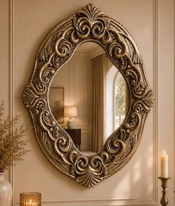 Espejo de Pared Barroco Ovalado Plateado | Espejo con marco plateado ornamentado |   Decoración Elegante y de Lujo - Product Image 2