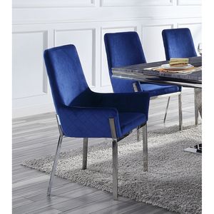Ensemble de 2 chaises de salle à manger latérales rembourrées en velours bleu avec finition argentée miroir - Product Image 2