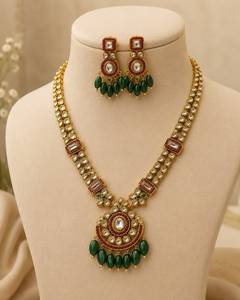 <b>Indian</b> Brass Kundan Polki <b>Necklace</b> <b>Set</b> Wholesale Imitation Rhodium Plated Women's Bridal Engagement Wedding Traditional Ethnic - Product Image 2