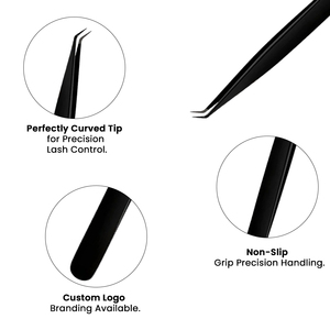 Pinces à cils professionnelles en acier inoxydable noir pour extensions de cils, avec embout de précision - Marque privée et logo personnalisé - Product Image 5