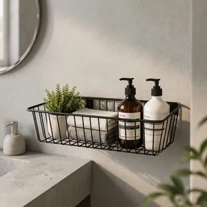 Panier de rangement mural en métal, panier suspendu pour salle de bain, chambre, bureau, maison, noir - Product Image 3