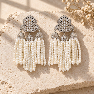 Boucles d'oreilles pendantes en argent plaqué avec perles et pompons, vente en gros, fabricant de bijoux personnalisés en gros - Product Image 3