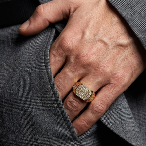 Anillo de Oro Amarillo Macizo de 18k con Diamantes 100% Naturales, Joyería Fina, Anillo de Banda Ancha para Hombre, Regalo Masculino Más Vendido en Hong Kong - Product Image 2