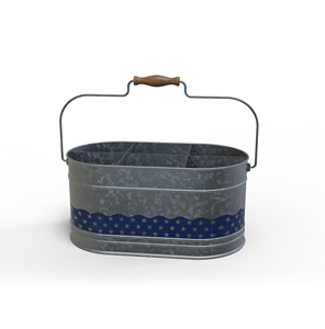 Oval Metal Storage Organizer with Wooden Handle <b>Red</b> Blue Zigzag Pattern Durable Utility Bin for Living Room Sundries - Product Image 3
