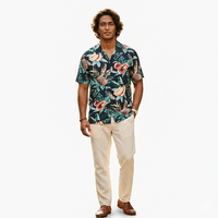 Heren Hawaiiaans overhemd met aanpasbare tropische fruitprint, 100% katoen, ademend, milieuvriendelijk, sneldrogend, lichtgewicht, zomer, strand